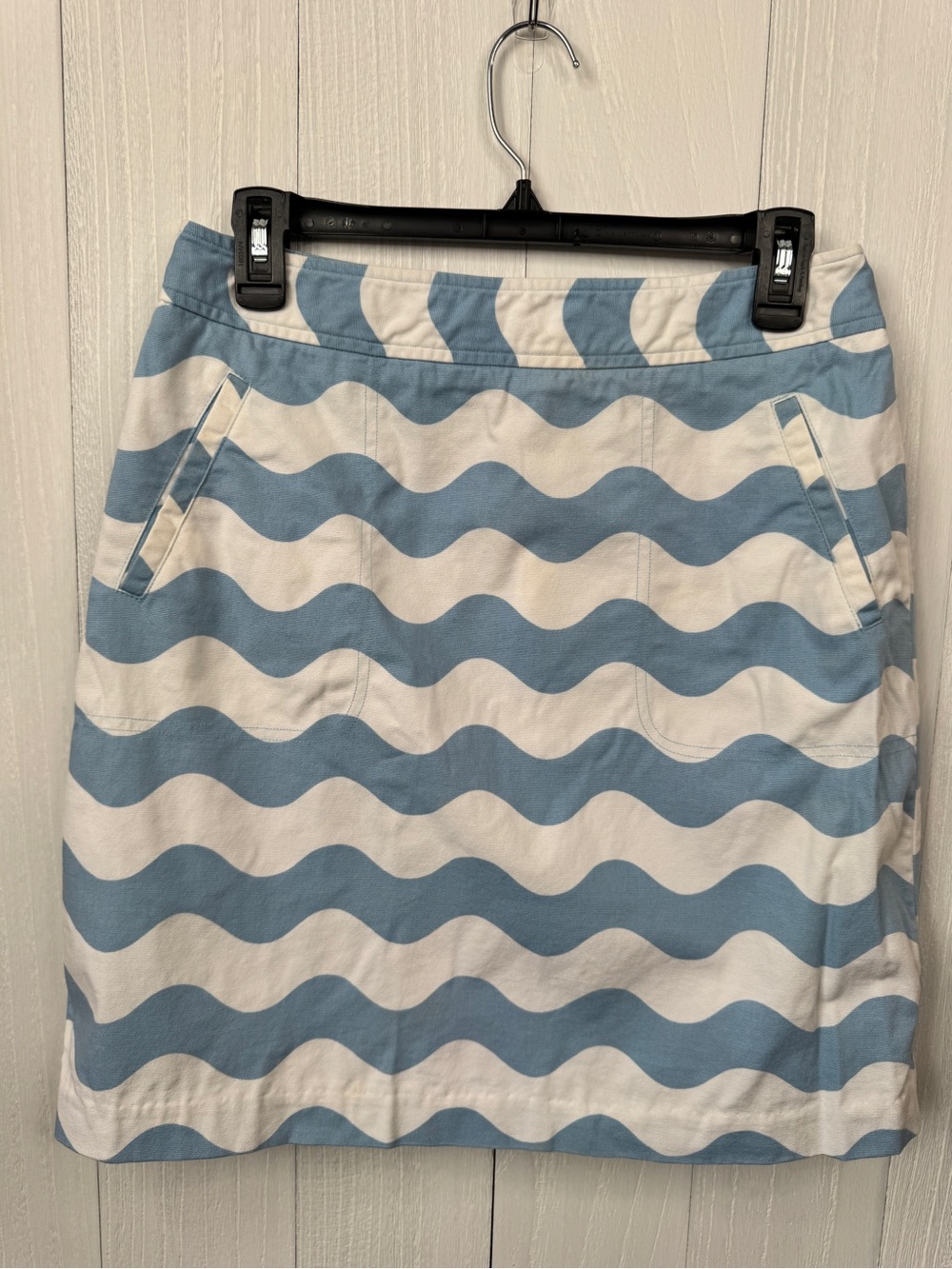 J.McLaughlin Blue and White Wavy Stripe Mini Skirt